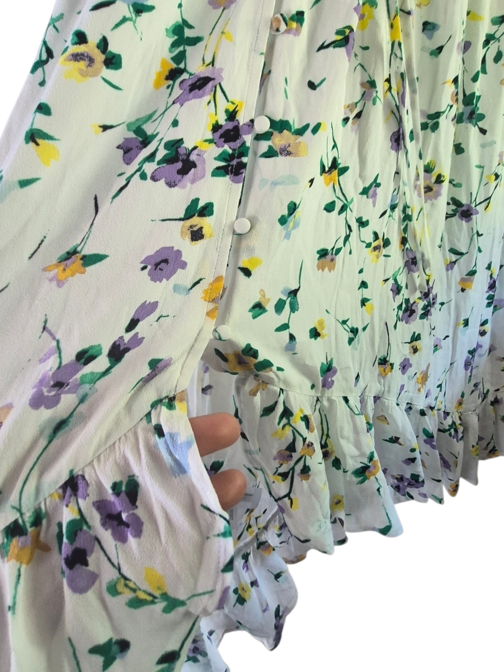 LOFT White Floral Button-Front Dress with Purple and Yellow Blooms - Picture 6 of 7